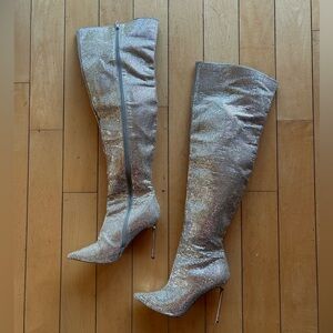 Silver Rhinestoned Over-the-Knee Boots